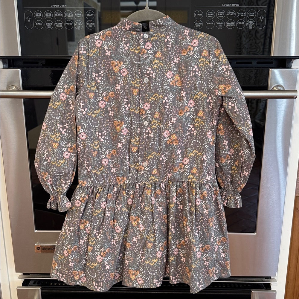 La Coqueta - Girls Gray Dress w/Pink & Mustard/Beige Flowers - Size: 6 - Picture 6 of 9
